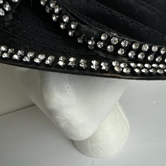 Satin Black Beret Cap Hat  w / Rhinestones main image 9